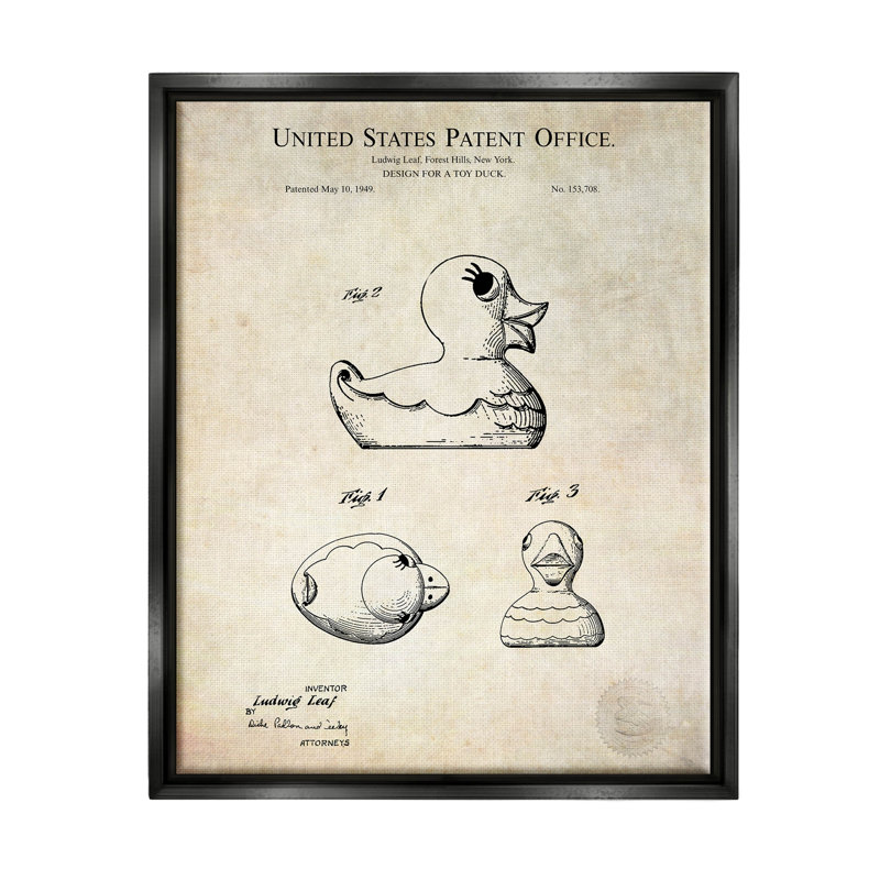 Illustration rétro de giclée encadrée de jouets par Karl Hronek, H 21 po x l 17 po x P 1,7 po, Cadre flottant noir de jais
