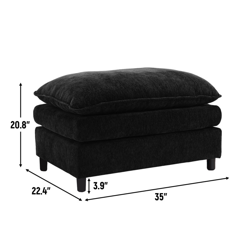 Comfy Chenille Ottomann For Living Room,Bedroom,Apartment, Black