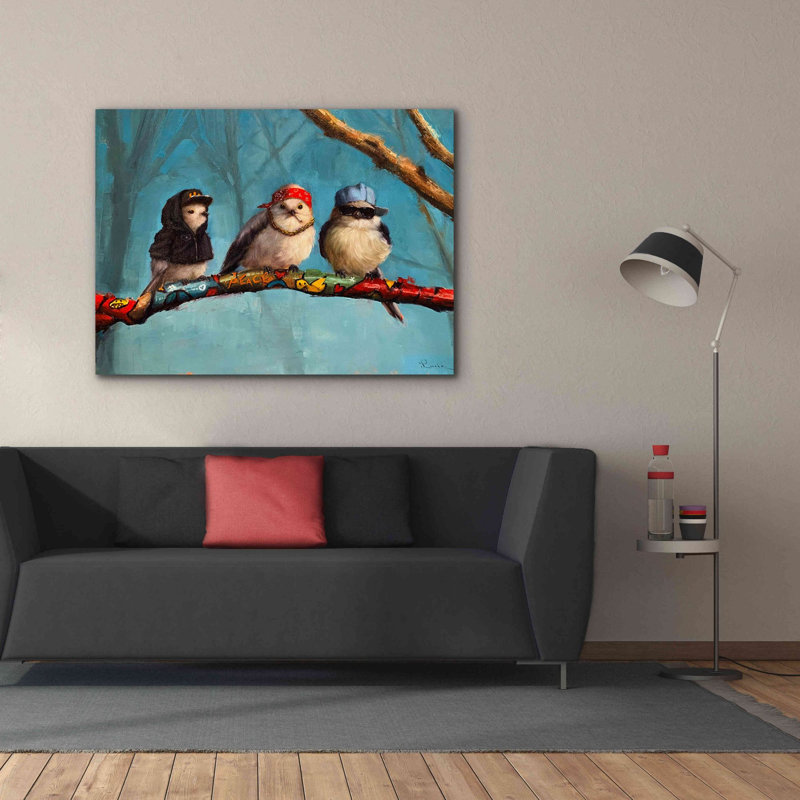 «Birdz In Da Hood» par Lucia Heffernan, art mural sur toile, H 40 po x l 54 po x P 1,5 po
