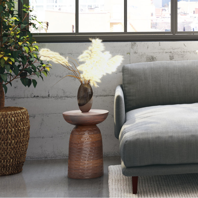 Boyd Solid Mango Wood Contemporary Accent Table with Textured Finish, Fully Assembled, Warm Dark Brown