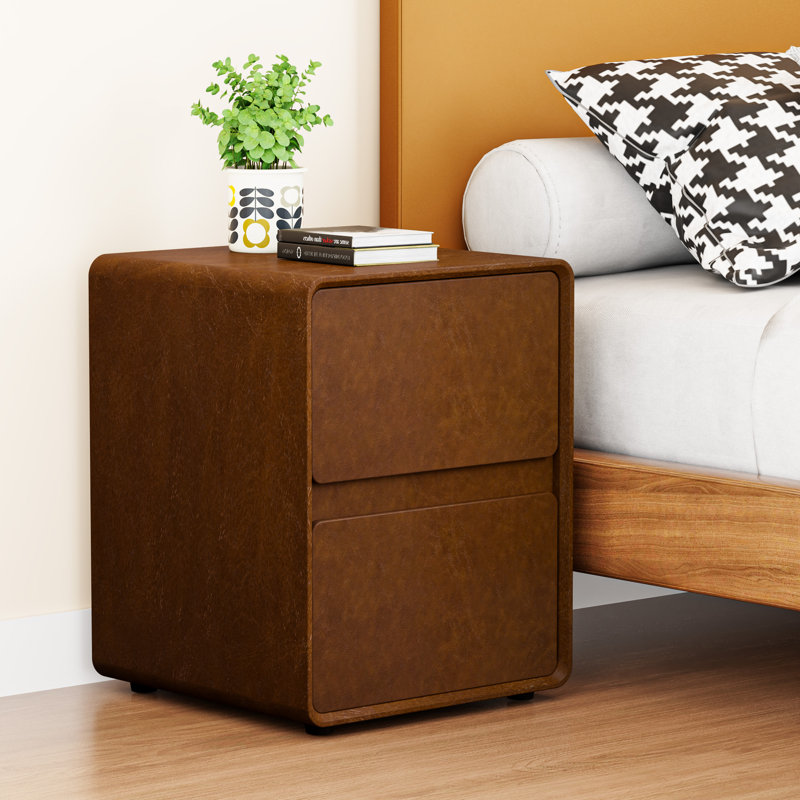 15.8" Wide Fully-Assembled Faux Leather Narrow Nightstand, Brown, Individual