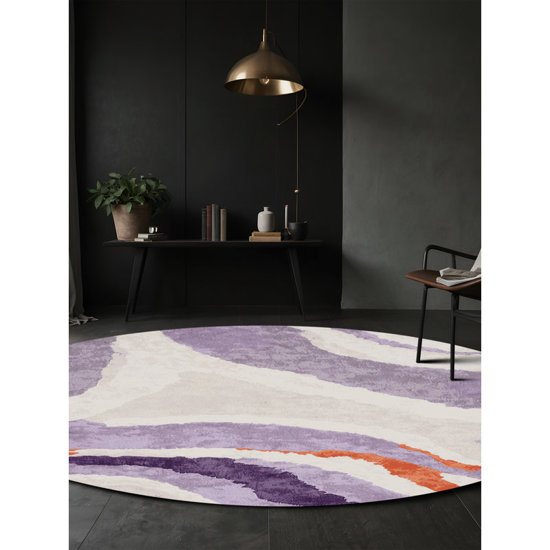 Tapis gris soyeux et moelleux, Rond 4 pi