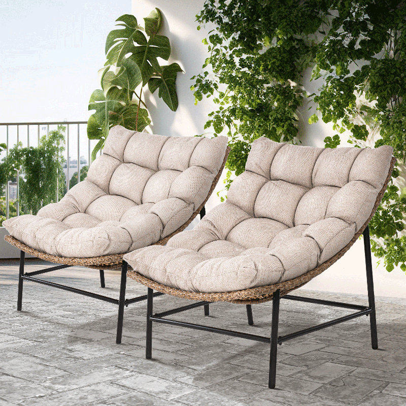 Ouseman Patio Outdoor Scoop Lounge Chair, Seating Group With Cushions (Set of 2)