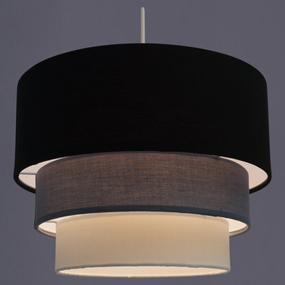 23cm H Cotton Drum Pendant Shade ( Uno ) in Black