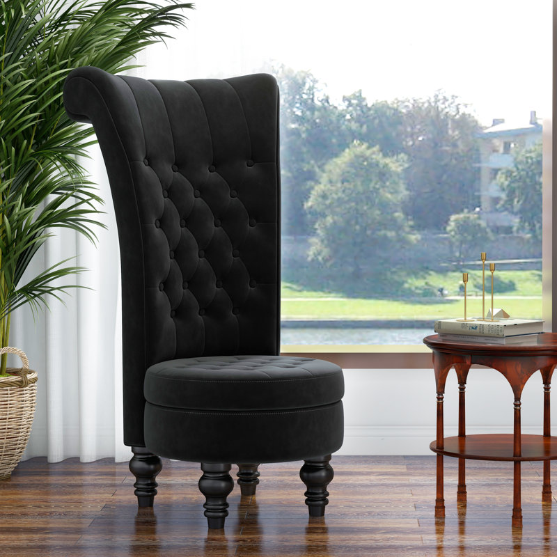 Cynai Velvet Wingback Chair, Black Velvet