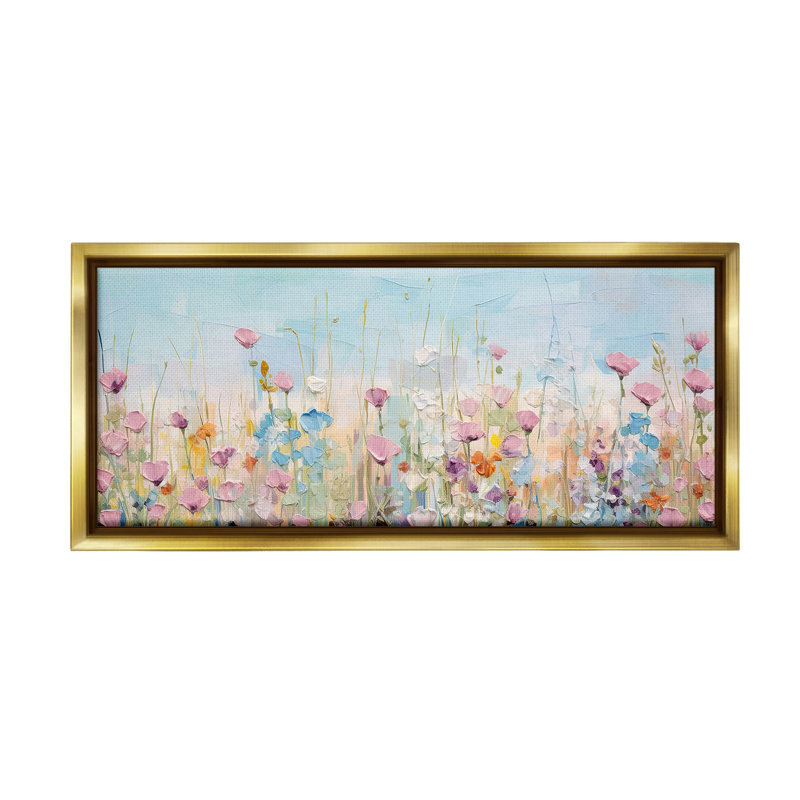 «Peaceful Wildflowers Meadow Floater Frame» par Gina Kelly sur, Cadre flottant métallique doré, H 11 po x l 25 po