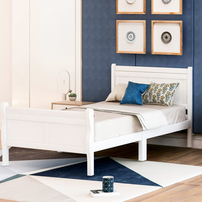Lit simple avec plateforme en bois massif et tête de lit / en blanc - tête de lit