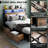 Bed Frame with 4 Storage Drawers and 2-tier Solid Wood Headboard Storage With Charging Station and LED Lights, Noise Free-1158615073