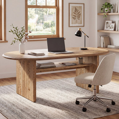 63-inch Large Oval Solid Wood Desk