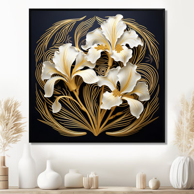 Floraison dorée iris fleur dorée glamour feuilles - iris mur art salon