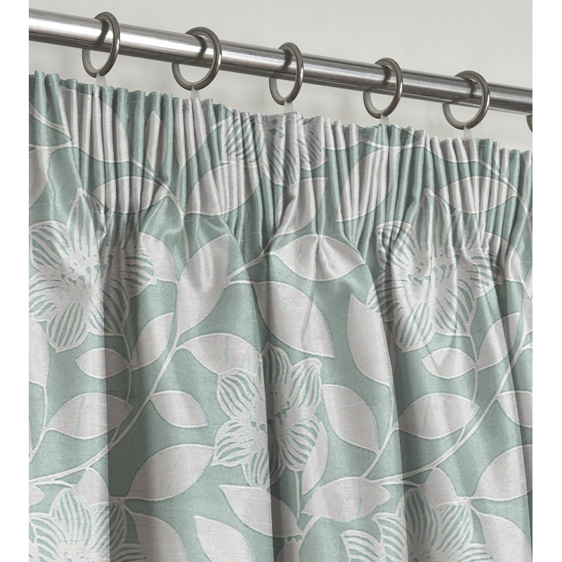 Luxury Leaf Jacquard Curtain Pair, Duck Egg, 66cm Width x 90cm Drop
