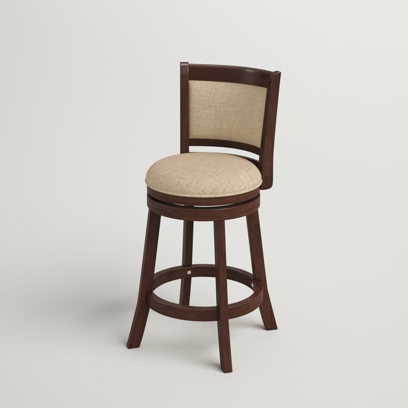 Tabouret pivotant Leda, Tabouret de comptoir (siège d'une hauteur de 24,7, Beige, Cerisier