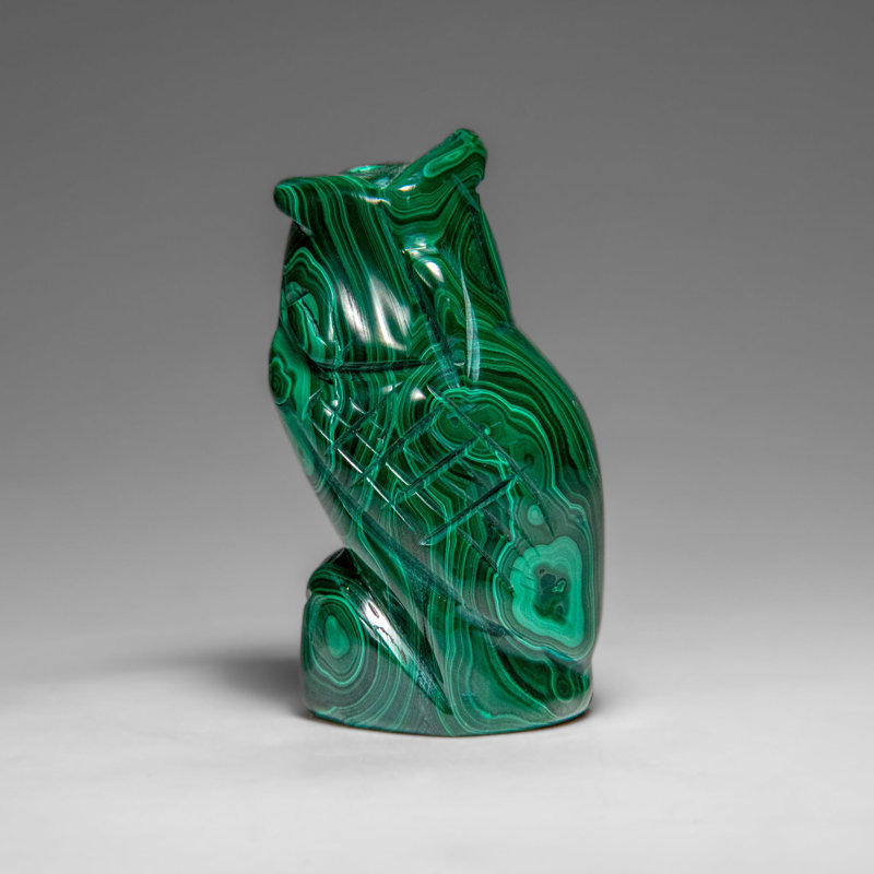 Genuine Polished Malachite Owl Carving (210.8 Grams)
