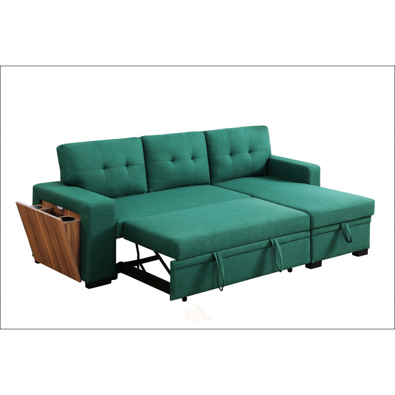 L - Shaped Convertible Sofa Bed, Green Linen