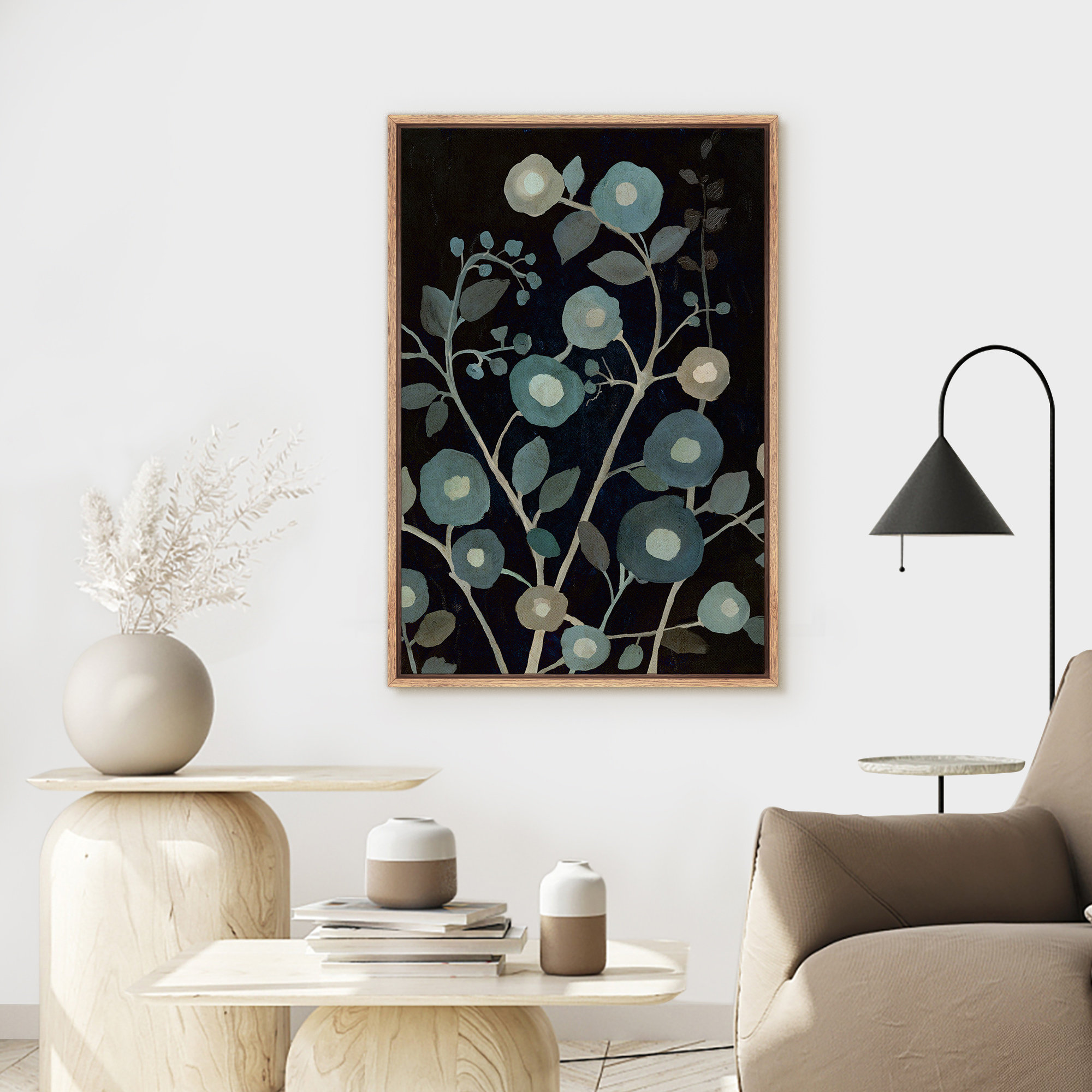 wall26 Dark Black Green Flower Digital Prints Abstract Minimalist
