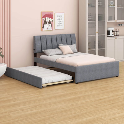 Lit plateforme tapissier Teddy - Lit gigogne simple inclus