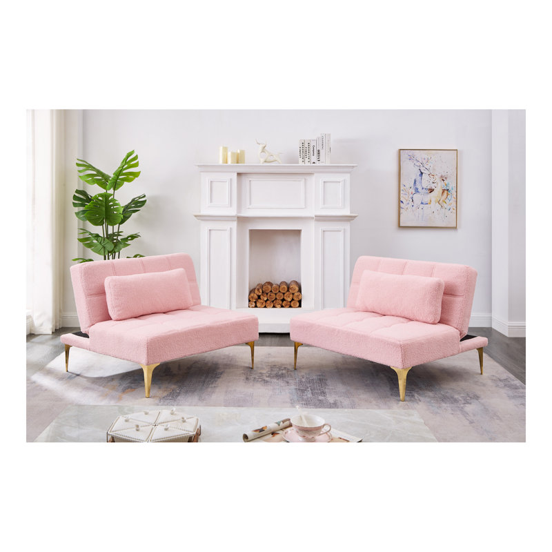 Futon convertible de 71 po avec pieds en métal doré et tissu en peluche