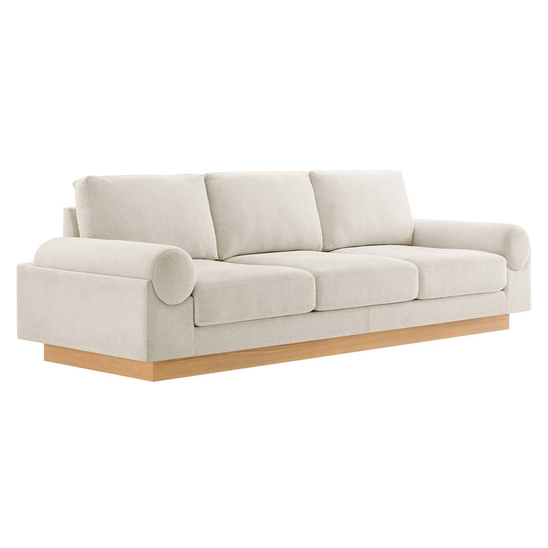 Oasis Upholstered Fabric Sofa In Grey, Natural Wood, Ivory