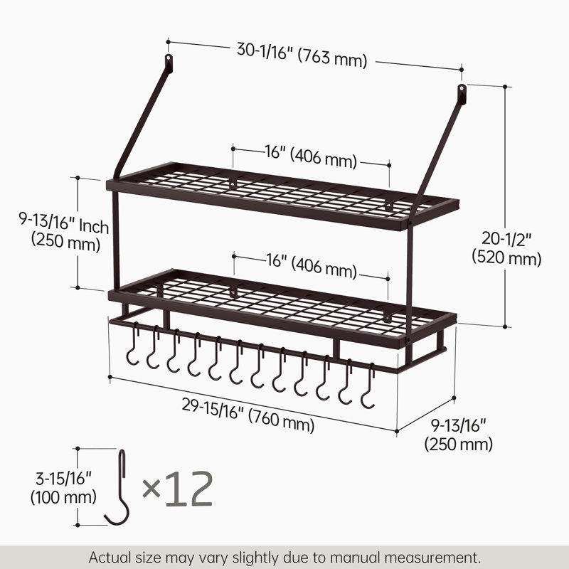 30-Inch Kitchen Pot Rack - Mounted Hanging Rack for Kitchen Storage and Organization