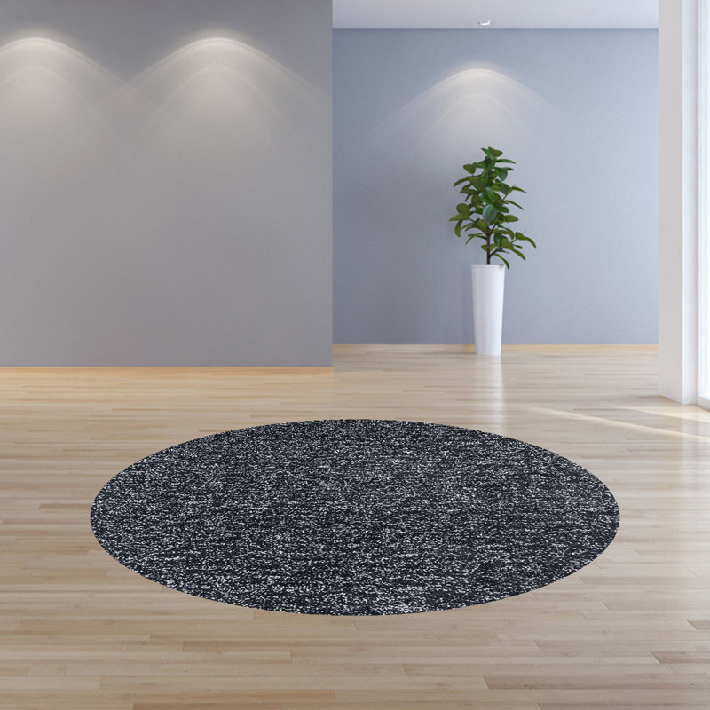 Tapis noir en polyester 7 'x 9' Heather, Rond 8 pi