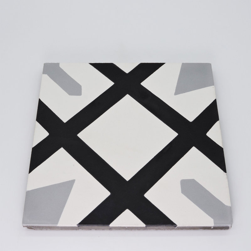 Berkane 8" x 8" Cement Patterned Wall & Floor Tile, Black/Gray