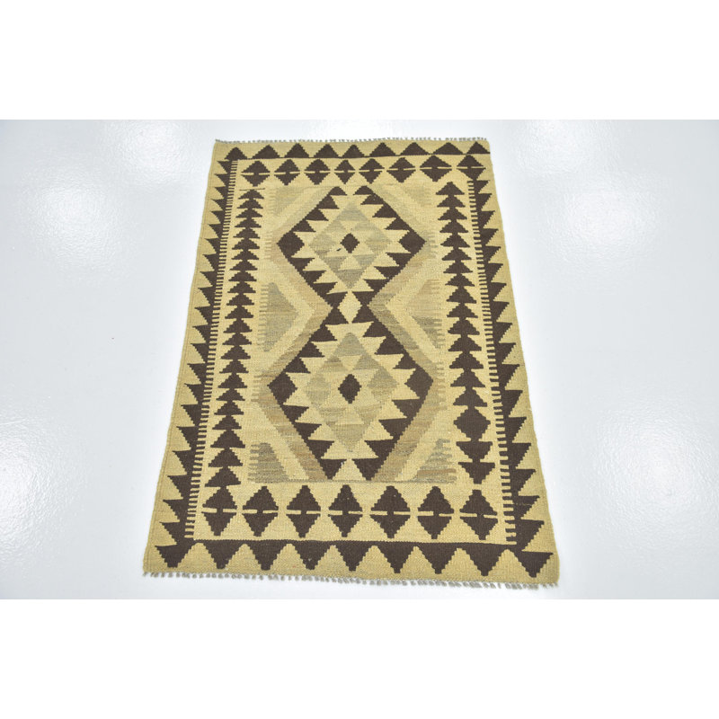 Tapis zone en laine crème/brune 2 pi 8 po x 4 pi one-of-kind noué la Lorain