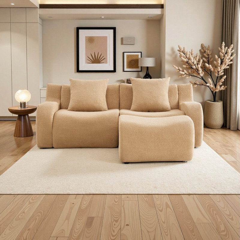 Canapé moelleux en tissu Teddy | Conception sans assemblage sans assemblage avec courbe ergonomique et base antidérapante