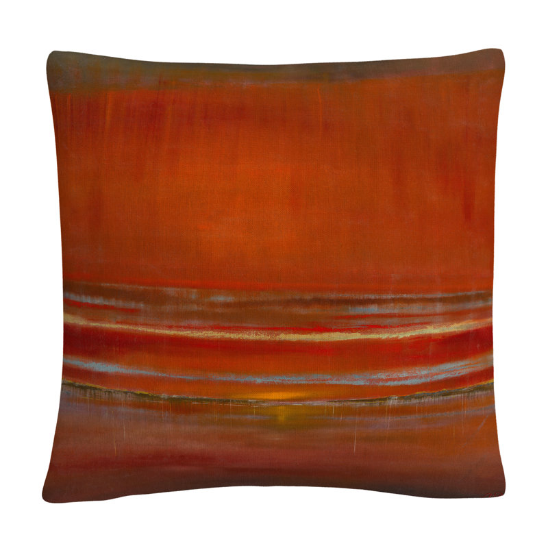 Red Horizon Abstract Bold Industrial 16" Square Throw Pillow