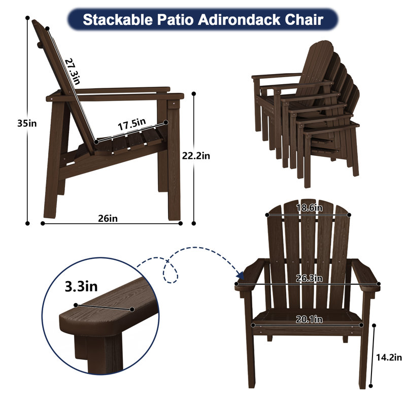 Set of 4 Stackable Adirondack Chairs – HDPE Outdoor Patio Seating, All-Weather Durable Design with Space-Saving Storage and Comfort Backrest