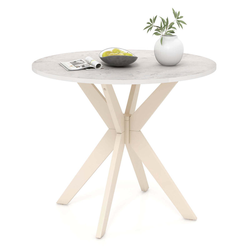 Anisty Round Solid Wood Base Dining Table, White