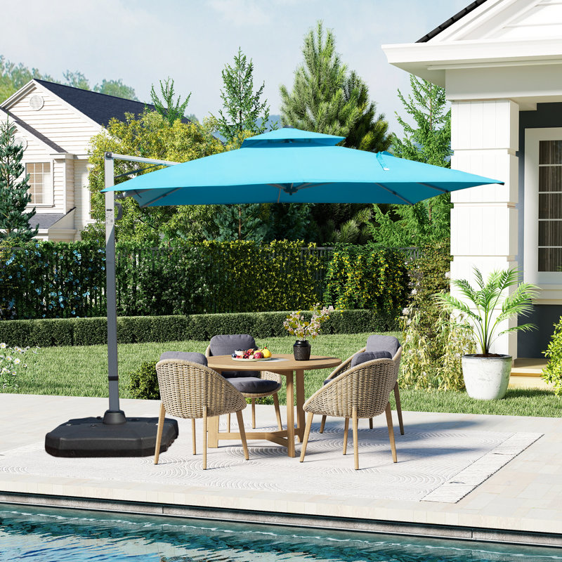 Parasol carré en porte-à-faux avec mât central, Bleu clair