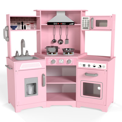 JOYLDIAS Corner Wooden Pretend Kids Play Kitchen, Toddler Kitchen Toys Playset