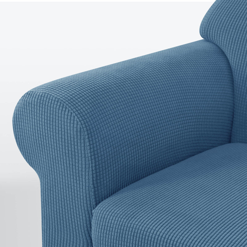 Soft Spandex Stretch Box Cushion Sofa Slipcover, Denim Blue, 104cm H x 180cm W x 107cm D