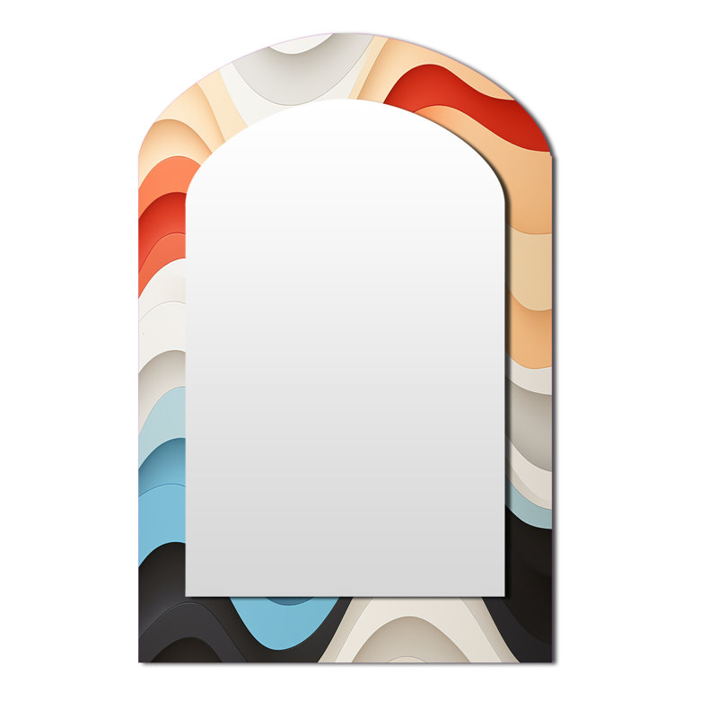 Opt Art Straight Line Delirum II - Op Art Asymmetrical Mirror, Modern Arch Decorative Wall Mirror, Printed Metal Art