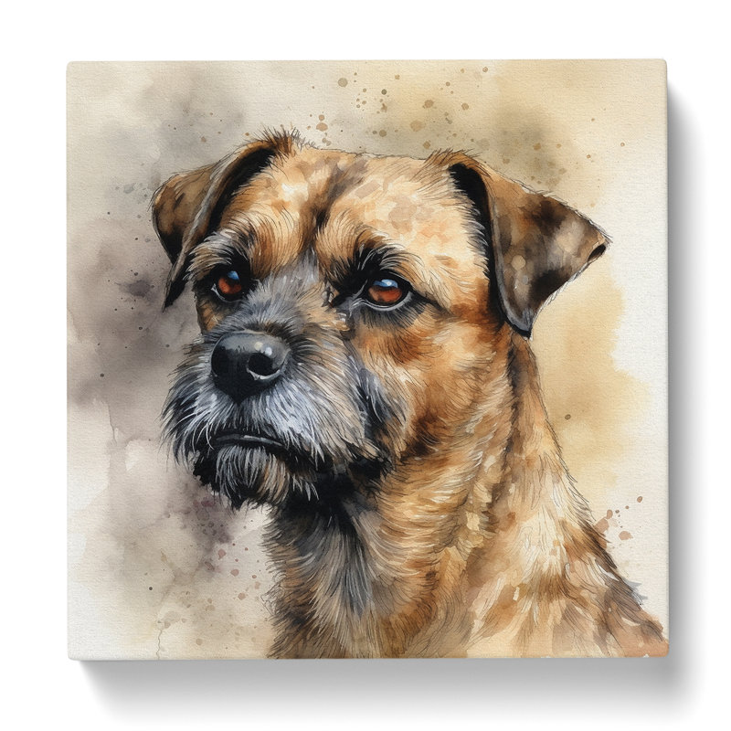 Border Terrier Watercolour No.1 - Square - Wrapped Canvas - Framed Print, 50cm H x 50cm W x 3cm D