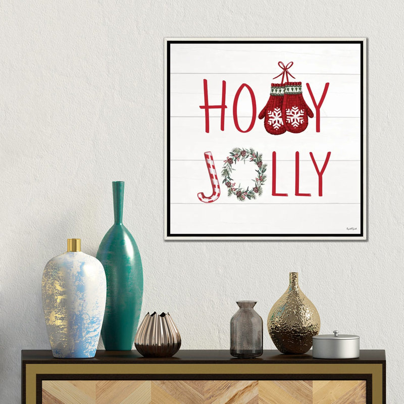 Holly Jolly - impression d'art mural , H 18 po x l 18 po, Impression encadrée sans passe-partout, Blanc patiné