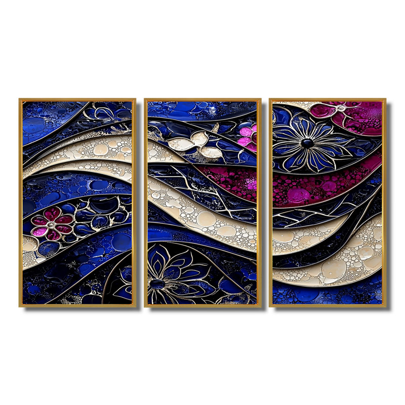 Mauve et bleu, fractale moderne, vagues I, Toile tendue, H 28 po x l 36 po x P 1 po