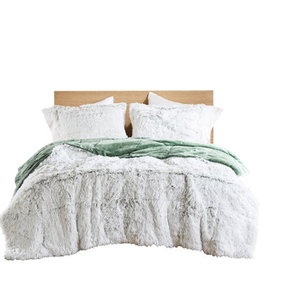 Full/queen Shaggy Faux Fur Comforter Mini Featuring And White, Filling, Gentle Cycle Machine Washable Separately, Comes With Two Shams 3 Pcs For Mattresses, /white Colors, Soft , - , Tumble Dryable
