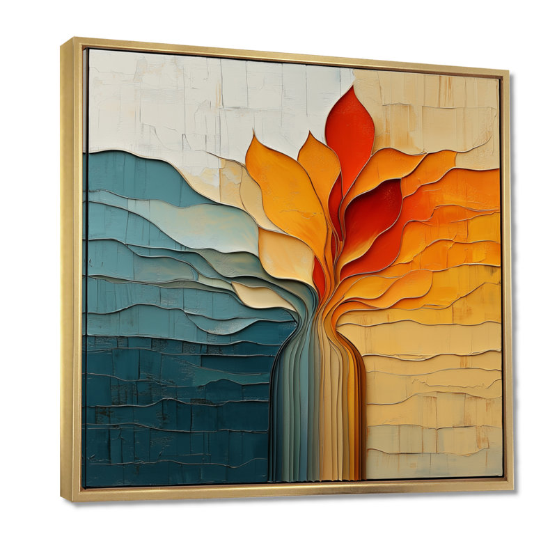 Onofria automne transitionnel fleur abstraite II - Art mural floral abstrait, H 16 po x l 16 po, Doré