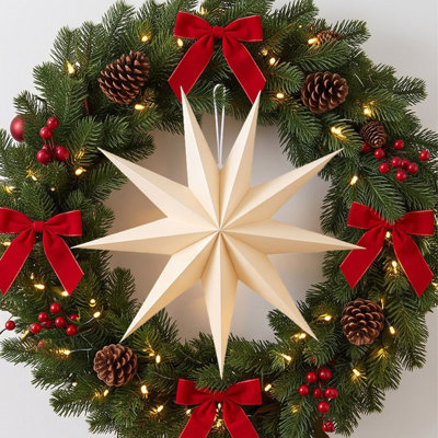 Décoration de Noël : Étoile en papier plié tridimensionnelle de 30 cm, à plusieurs branches, à suspendre au sapin, au foyer ou à une fenêtre.