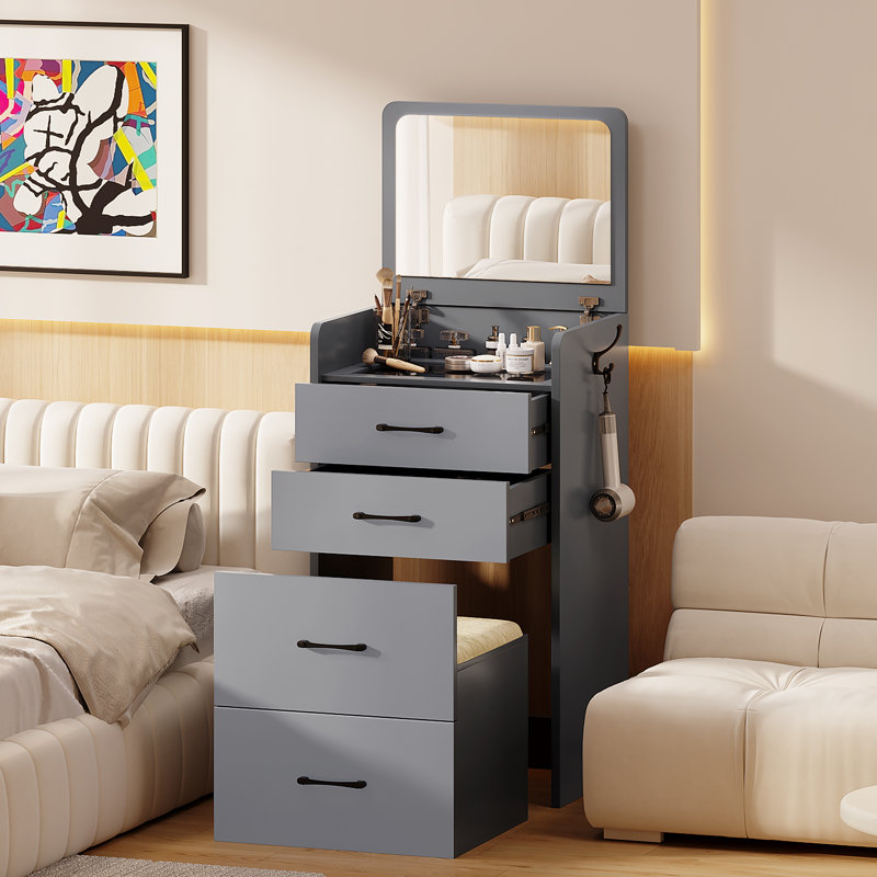 Dressing Table with Mirror, Grey
