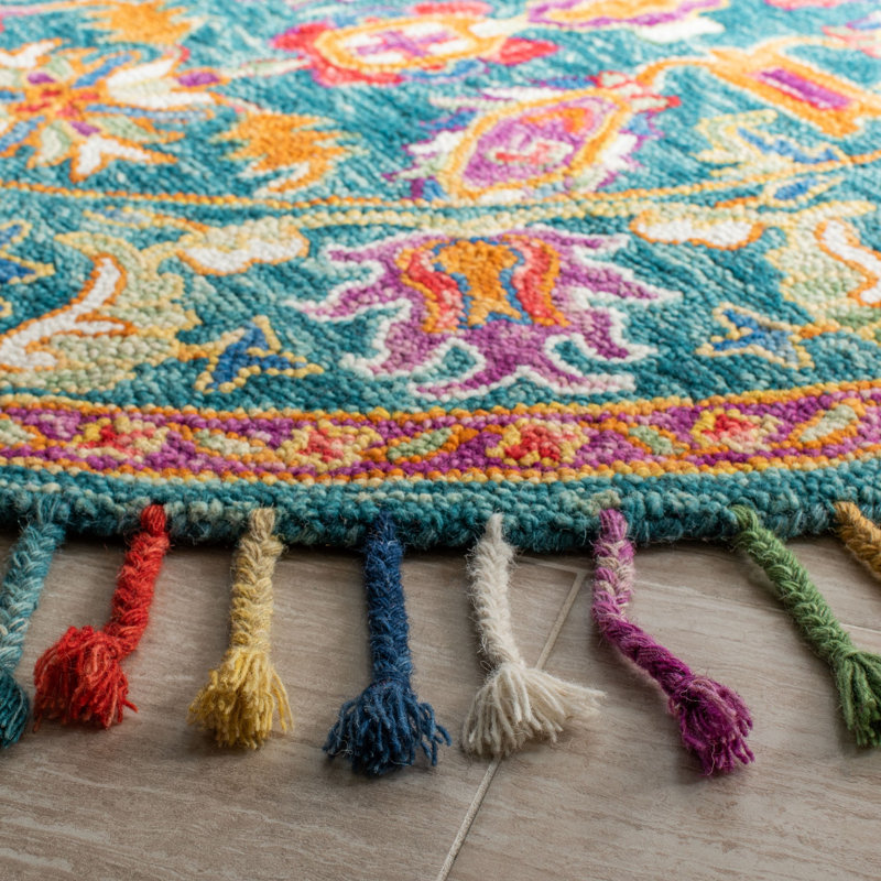 Tapis floral en laine touffeté à la main Vahakn, Rond 7 pi