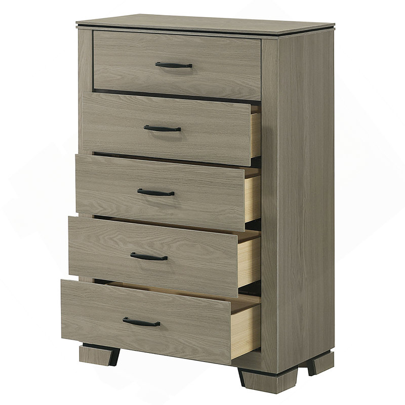 Commode avec cinq tiroirs de rangement, commode verticale en bois pour chambre à coucher