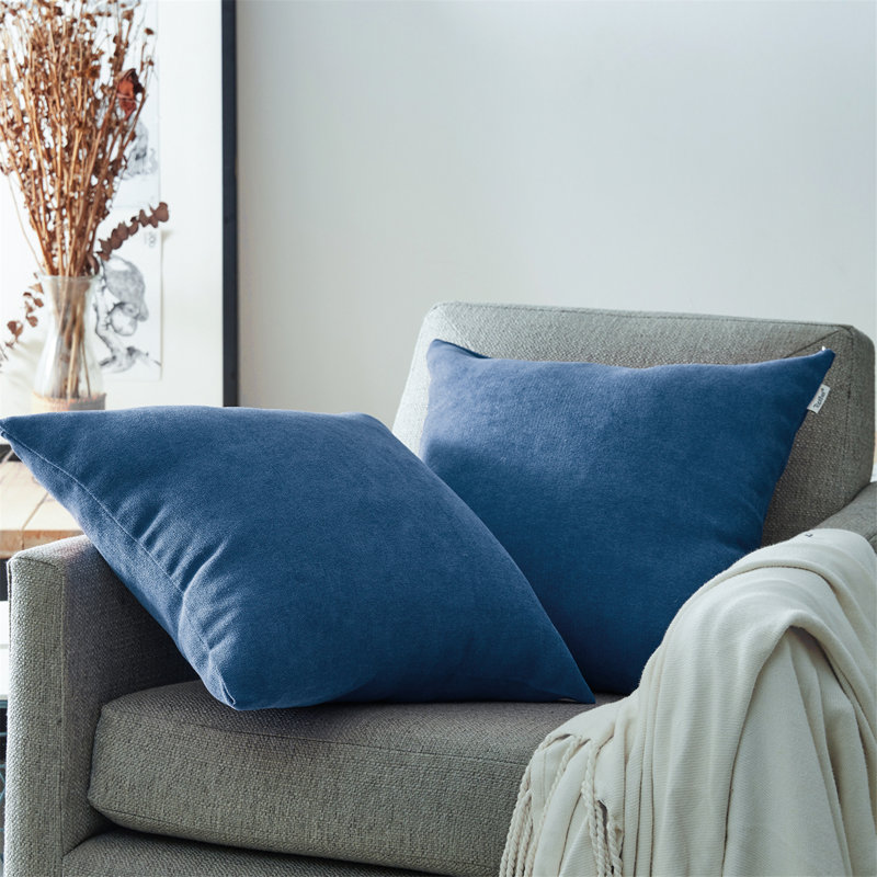Housse de coussin carré en chenille, 20 po X 20 po, Bleu marine