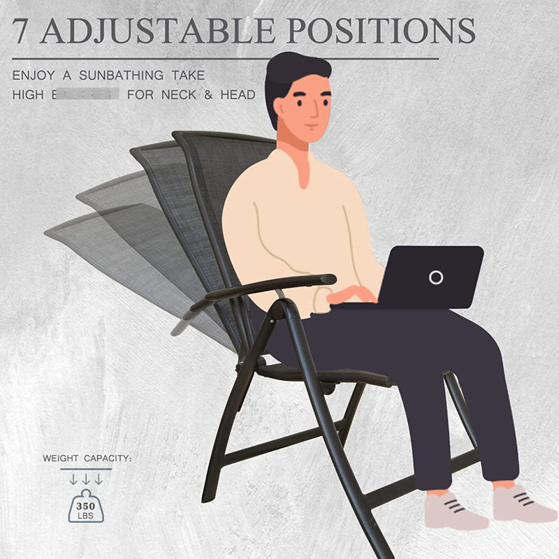 Aluminium Patio Chairs Of 2 - Adjustable High Reclining Sling Lawn For Outdoor, Poolside, Garden Breathable Fabric Frame Folding & Streamlined Armrest Bbq,