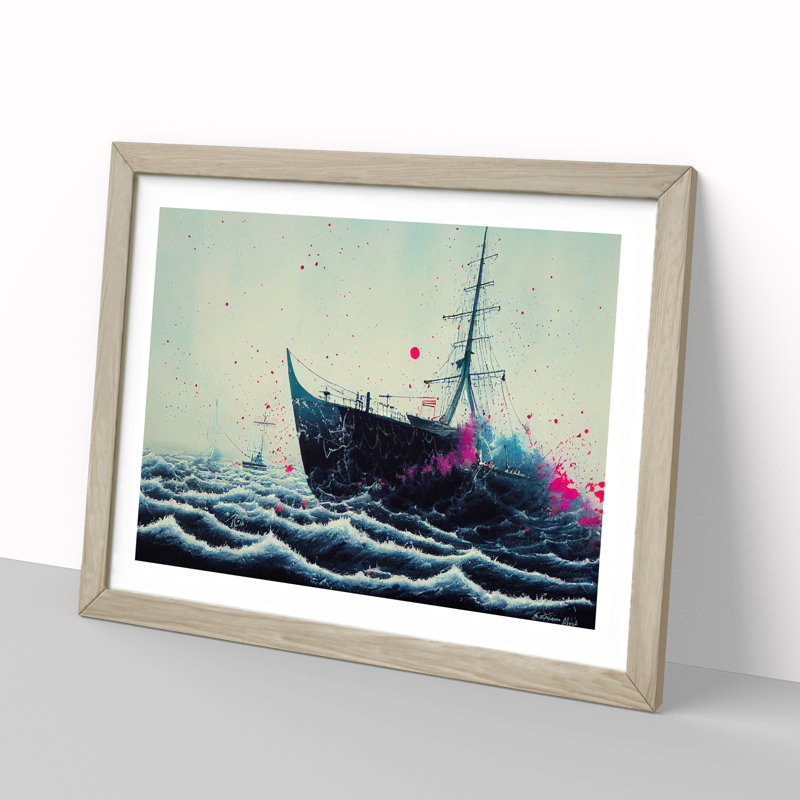 Ship Paint Splatter Abstract - Framed Print, 46cm H x 64cm W x 2cm D, Oak