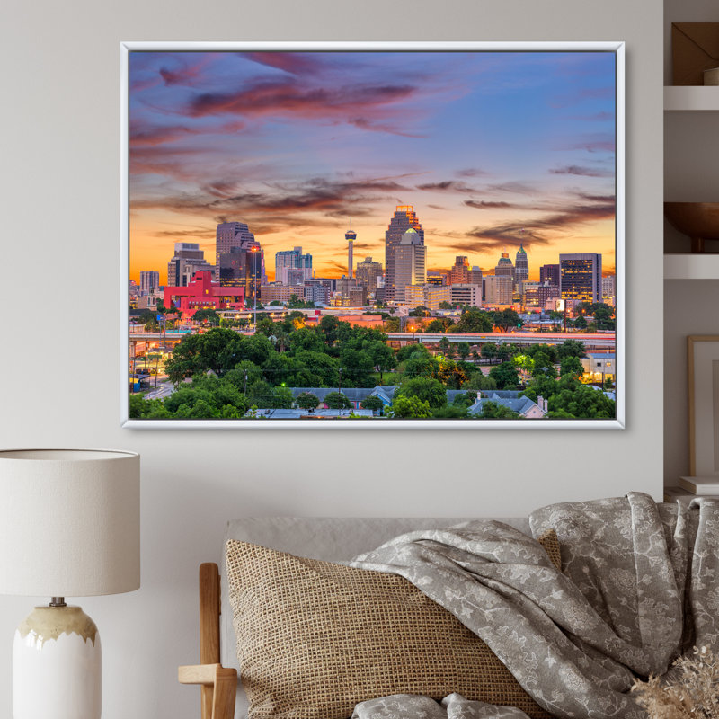 «San Antonio Downtown Texas II», reproduction sur toile, H 12 po x l 20 po x P 1 po, Cadre flottant blanc