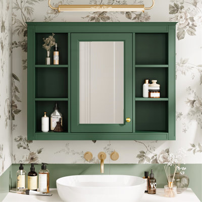 Armoire à pharmacie de 35 po x 27,5 po, armoire de rangement murale pour salle de bain, armoire de salle de bain moderne avec miroir, armoire à miroir avec 6 tablettes ouvertes (meuble-lavabo non inclus)