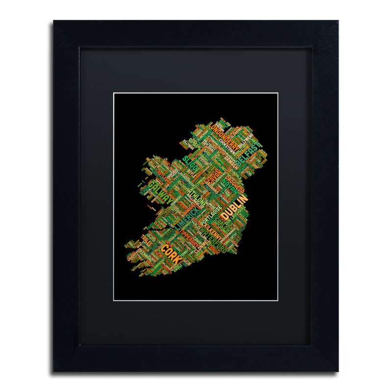 « ireland city text map », impression encadrée, H 14 po x l 11 po x P 0,5 po