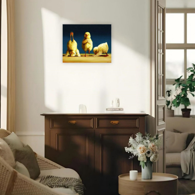 Drôle de bébé poussin, art mural sur toile 24 "x 18"